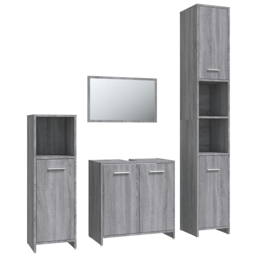 vidaXL Set mobilier de baie, 4 piese, gri sonoma, lemn prelucrat