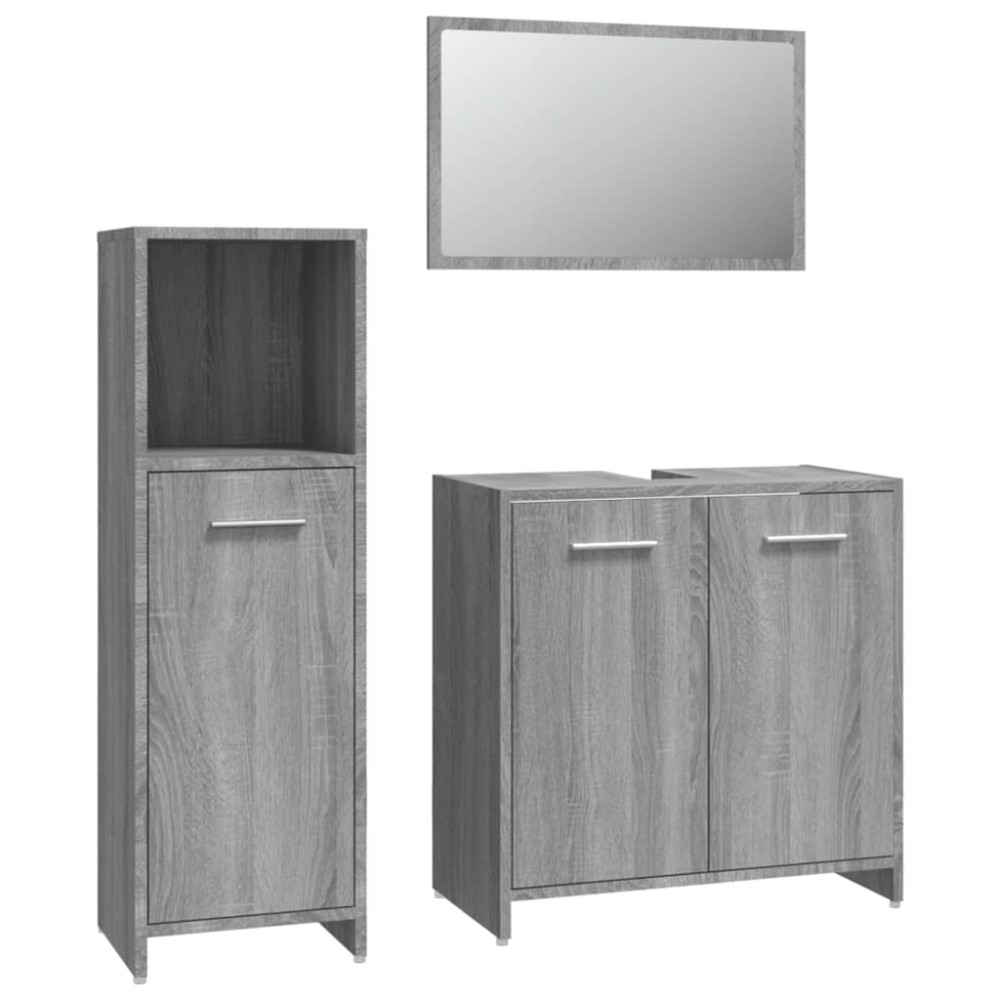 vidaXL Set mobilier de baie, 3 piese, gri sonoma, lemn prelucrat