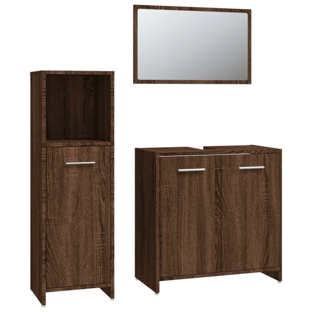 vidaXL Set mobilier de baie, 3 piese, stejar maro, lemn prelucrat
