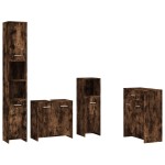 vidaXL Set mobilier de baie, 4 piese, stejar fumuriu, lemn prelucrat