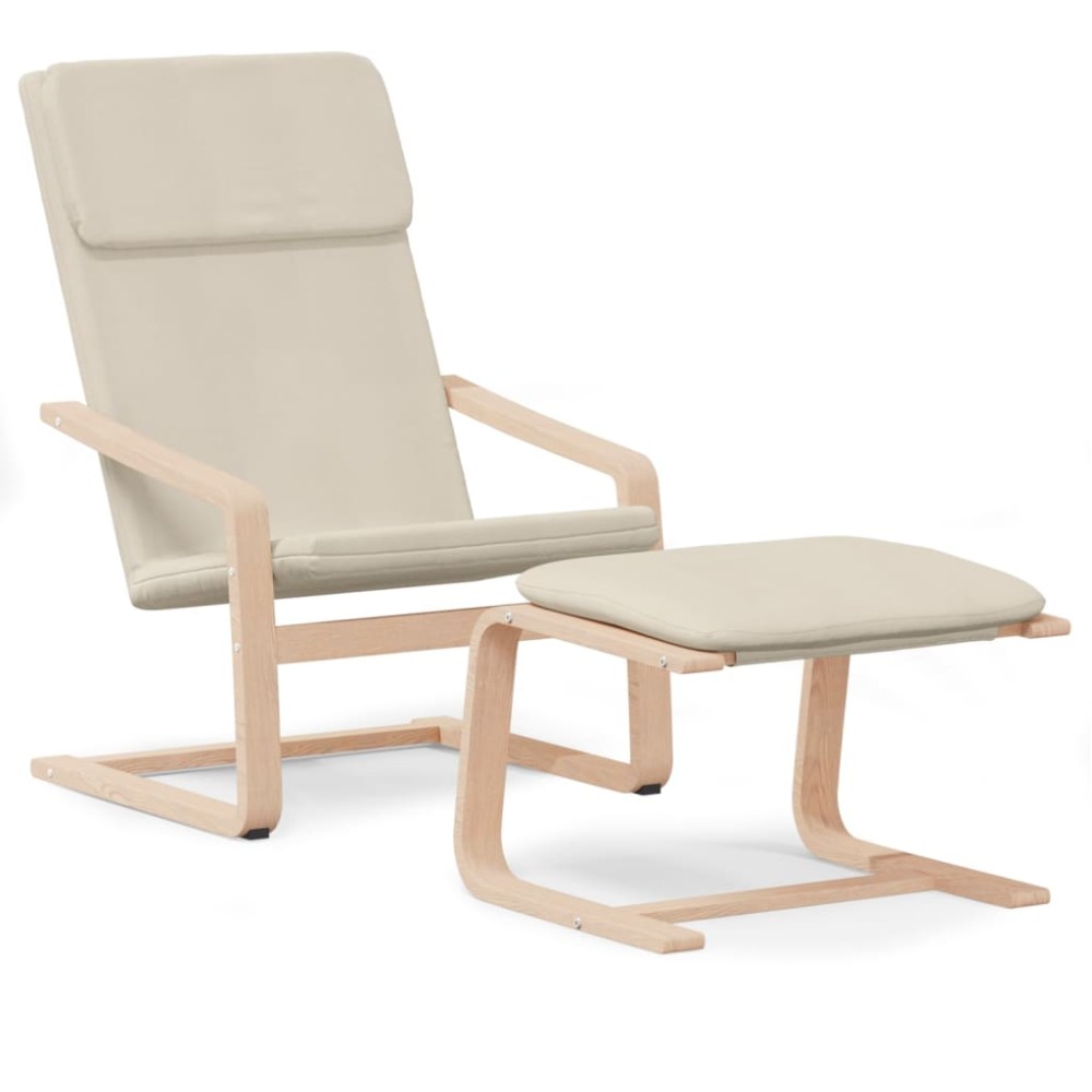 vidaXL Scaun de relaxare cu taburet, crem, textil