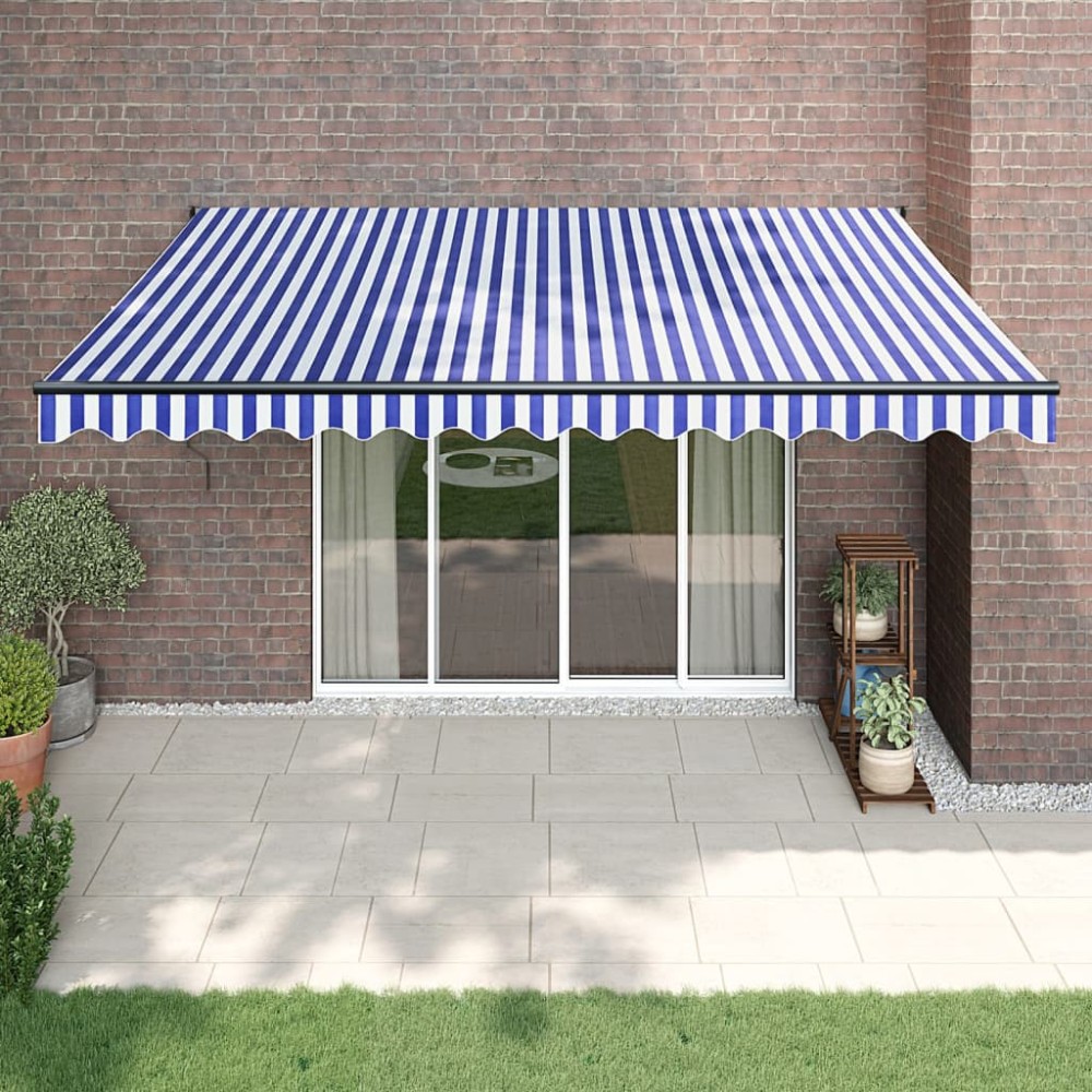 vidaXL Copertină retractabilă automată, albastru și alb, 4x3 m