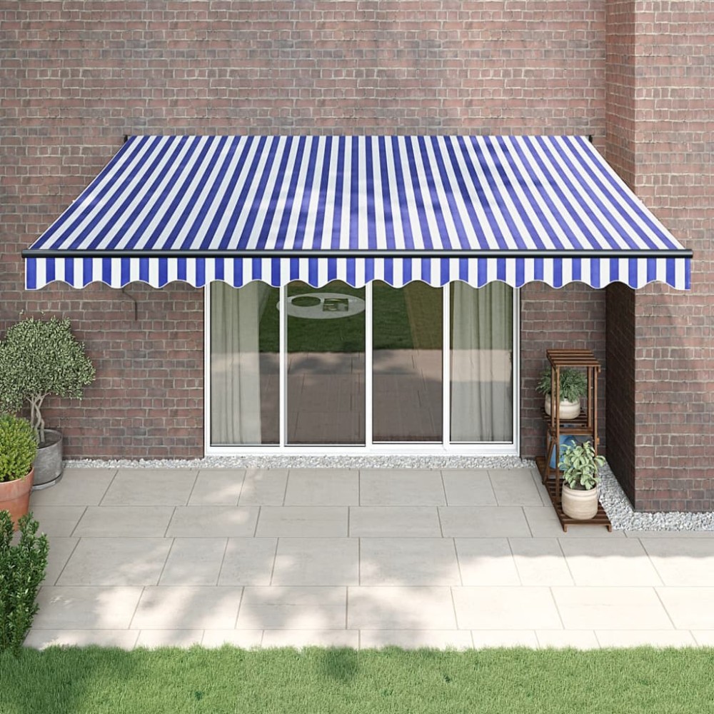 vidaXL Copertină retractabilă automată, albastru și alb, 4,5x3 m