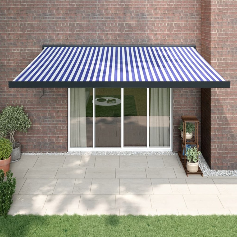 vidaXL Copertină retractabilă albastru/alb, 4x3 m, textil/aluminiu