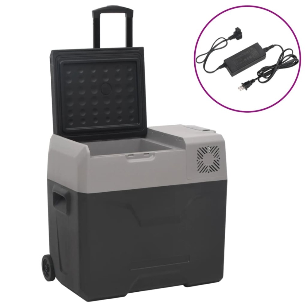 vidaXL Ladă frigorifică cu roată&adaptor negru&gri 30 L polipropilenă