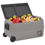 vidaXL Ladă frigorifică cu roată și adaptor, 50 L, negru&gri, PP & PE vidaXL Ladă frigorifică cu roată și adaptor, 50 L, negru&gri, PP & PE