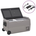vidaXL Ladă frigorifică cu roată și adaptor, 50 L, negru&gri, PP & PE vidaXL Ladă frigorifică cu roată și adaptor, 50 L, negru&gri, PP & PE
