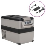 vidaXL Cutie frigorifică cu mâner și adaptor negru&gri 55 L PP și PE vidaXL Cutie frigorifică cu mâner și adaptor negru&gri 55 L PP și PE