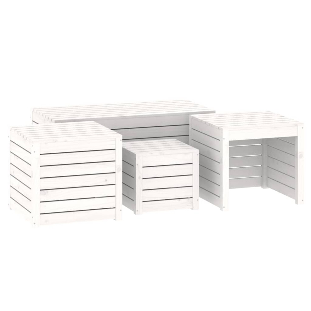 vidaXL Set cutii de grădină, 4 piese, alb, lemn masiv de pin