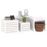 vidaXL Set cutii de grădină, 4 piese, alb, lemn masiv de pin vidaXL Set cutii de grădină, 4 piese, alb, lemn masiv de pin