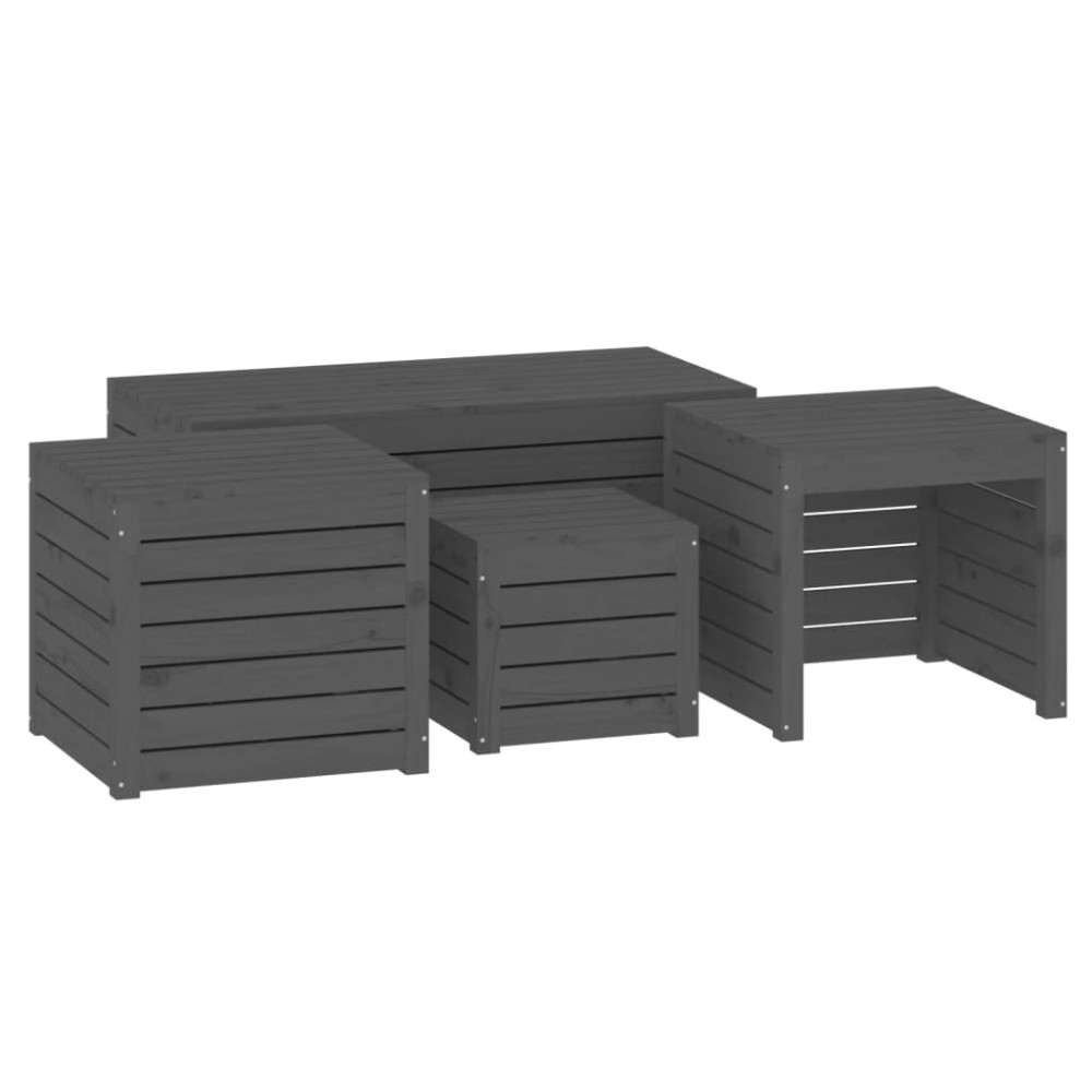 vidaXL Set cutii de grădină, 4 piese, gri, lemn masiv de pin