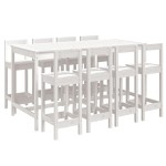 vidaXL Set bar de grădină, 9 piese, alb, lemn masiv de pin