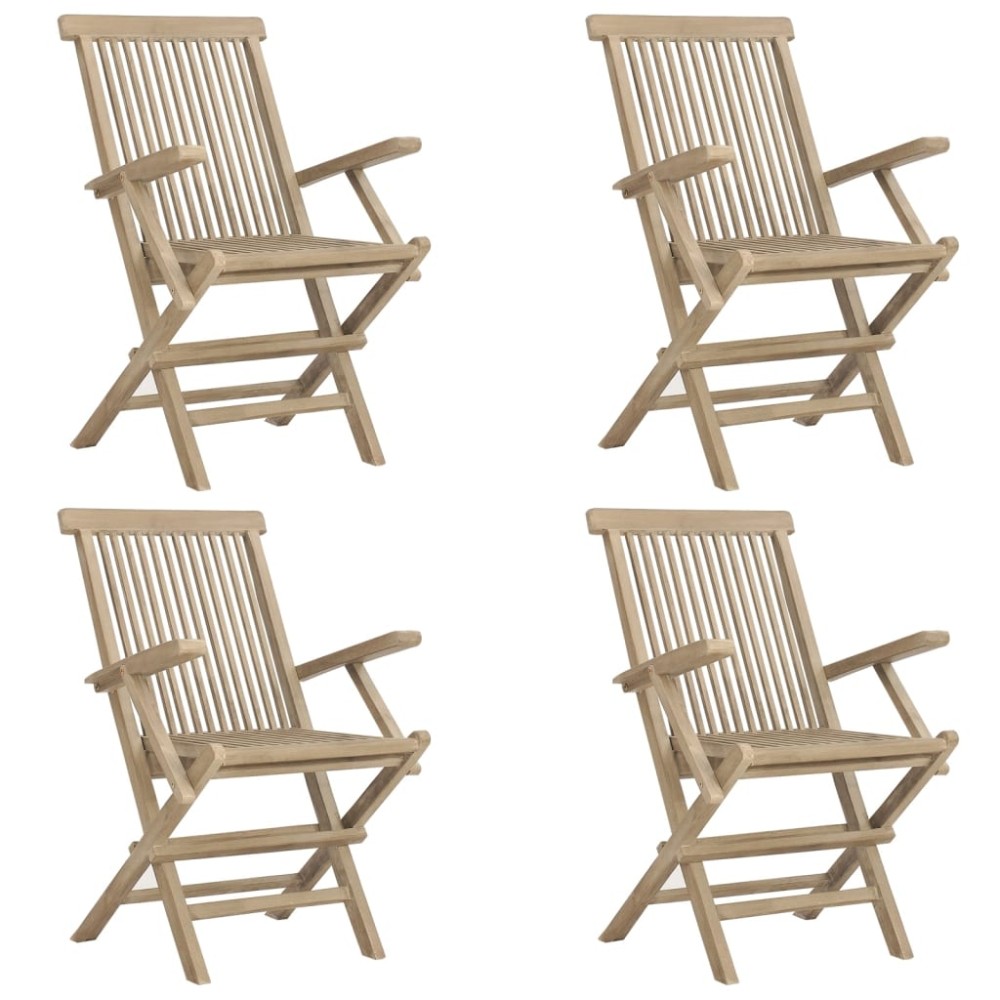 vidaXL Scaune de grădină pliante 4 buc. gri 56x61x89 cm lemn masiv tec