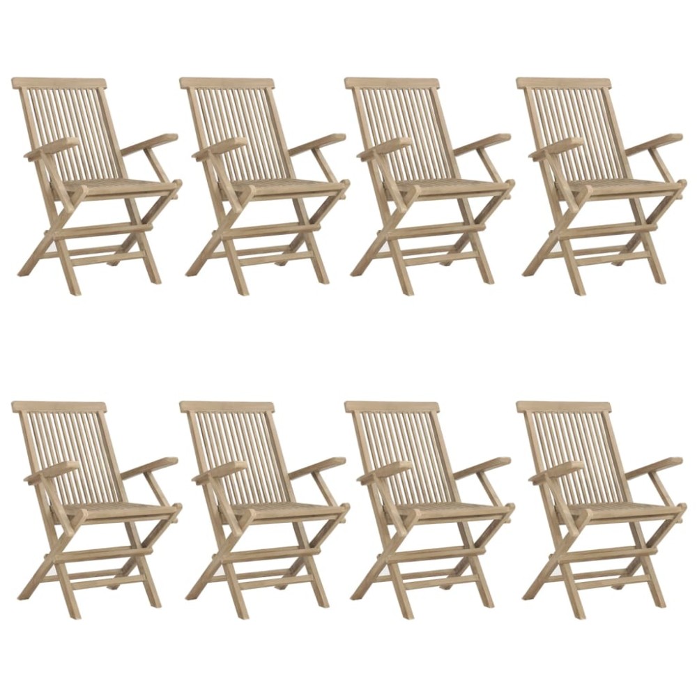 vidaXL Scaune de grădină pliante 8 buc. gri 56x61x89 cm lemn masiv tec