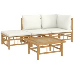vidaXL Set mobilier de grădină, cu perne alb crem, 4 piese, bambus vidaXL Set mobilier de grădină, cu perne alb crem, 4 piese, bambus