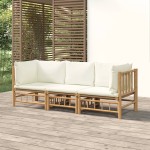 vidaXL Set mobilier de grădină, cu perne alb crem, 3 piese, bambus vidaXL Set mobilier de grădină, cu perne alb crem, 3 piese, bambus