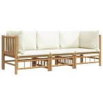 vidaXL Set mobilier de grădină, cu perne alb crem, 3 piese, bambus vidaXL Set mobilier de grădină, cu perne alb crem, 3 piese, bambus