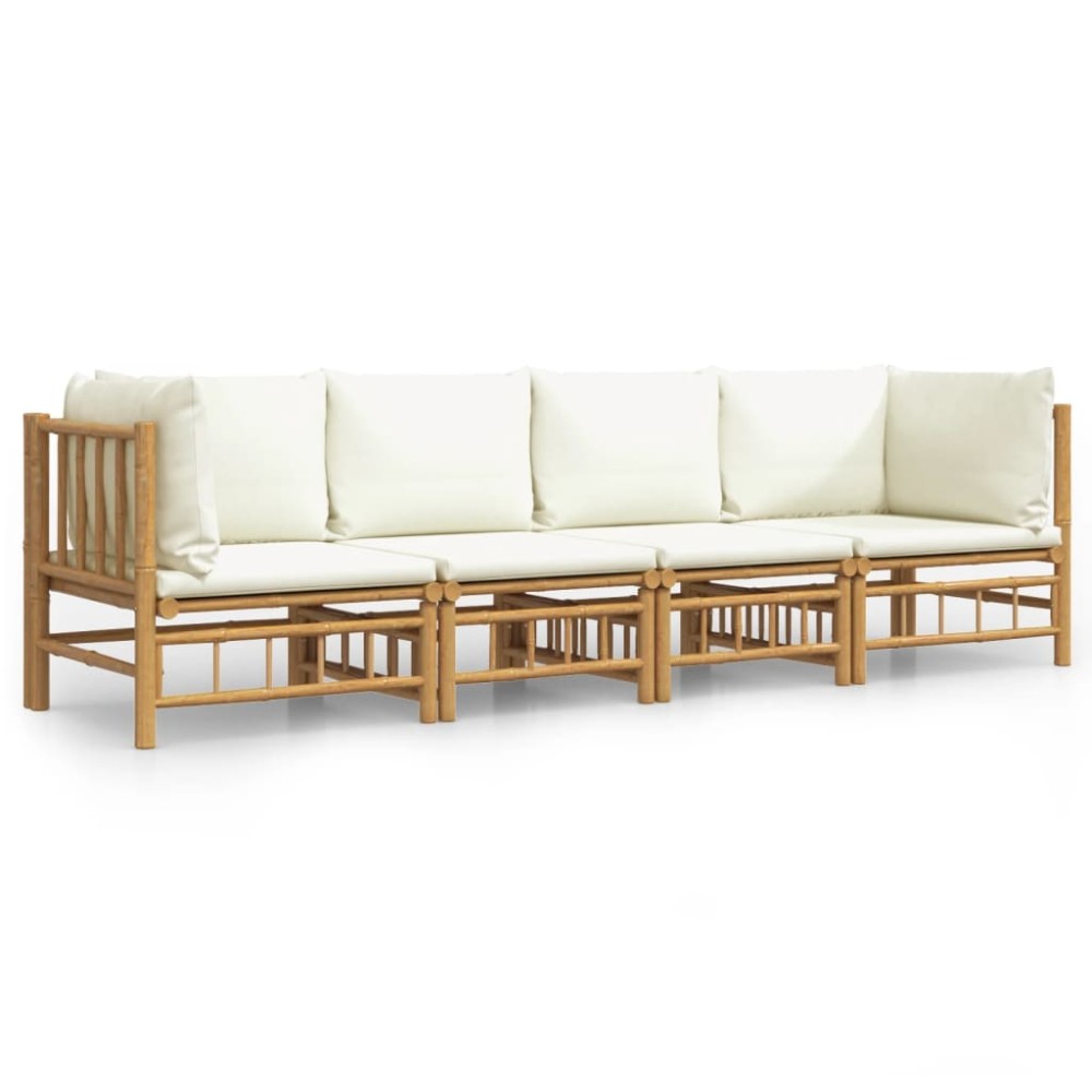 vidaXL Set mobilier de grădină, cu perne alb crem, 4 piese, bambus