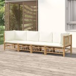 vidaXL Set mobilier de grădină, cu perne alb crem, 4 piese, bambus vidaXL Set mobilier de grădină, cu perne alb crem, 4 piese, bambus