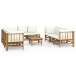 vidaXL Set mobilier de grădină, cu perne alb crem, 9 piese, bambus vidaXL Set mobilier de grădină, cu perne alb crem, 9 piese, bambus