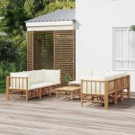 vidaXL Set mobilier de grădină, cu perne alb crem, 9 piese, bambus vidaXL Set mobilier de grădină, cu perne alb crem, 9 piese, bambus