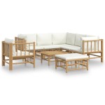 vidaXL Set mobilier de grădină, cu perne alb crem, 8 piese, bambus vidaXL Set mobilier de grădină, cu perne alb crem, 8 piese, bambus