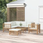 vidaXL Set mobilier de grădină, cu perne alb crem, 8 piese, bambus vidaXL Set mobilier de grădină, cu perne alb crem, 8 piese, bambus