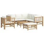 vidaXL Set mobilier de grădină, cu perne alb crem, 8 piese, bambus vidaXL Set mobilier de grădină, cu perne alb crem, 8 piese, bambus