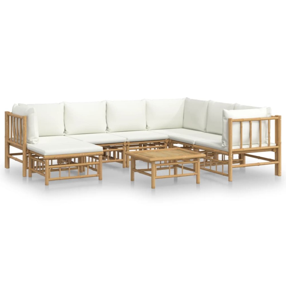 vidaXL Set mobilier de grădină, cu perne alb crem, 8 piese, bambus