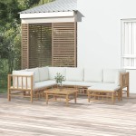 vidaXL Set mobilier de grădină, cu perne alb crem, 8 piese, bambus vidaXL Set mobilier de grădină, cu perne alb crem, 8 piese, bambus