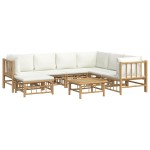 vidaXL Set mobilier de grădină, cu perne alb crem, 8 piese, bambus vidaXL Set mobilier de grădină, cu perne alb crem, 8 piese, bambus
