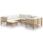 vidaXL Set mobilier de grădină, cu perne alb crem, 10 piese, bambus vidaXL Set mobilier de grădină, cu perne alb crem, 10 piese, bambus