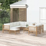 vidaXL Set mobilier de grădină, cu perne alb crem, 10 piese, bambus vidaXL Set mobilier de grădină, cu perne alb crem, 10 piese, bambus