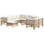 vidaXL Set mobilier de grădină, cu perne alb crem, 10 piese, bambus vidaXL Set mobilier de grădină, cu perne alb crem, 10 piese, bambus