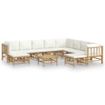 vidaXL Set mobilier de grădină, cu perne alb crem, 11 piese, bambus vidaXL Set mobilier de grădină, cu perne alb crem, 11 piese, bambus