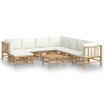 vidaXL Set mobilier de grădină, cu perne alb crem, 9 piese, bambus vidaXL Set mobilier de grădină, cu perne alb crem, 9 piese, bambus