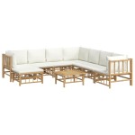 vidaXL Set mobilier de grădină, cu perne alb crem, 9 piese, bambus vidaXL Set mobilier de grădină, cu perne alb crem, 9 piese, bambus