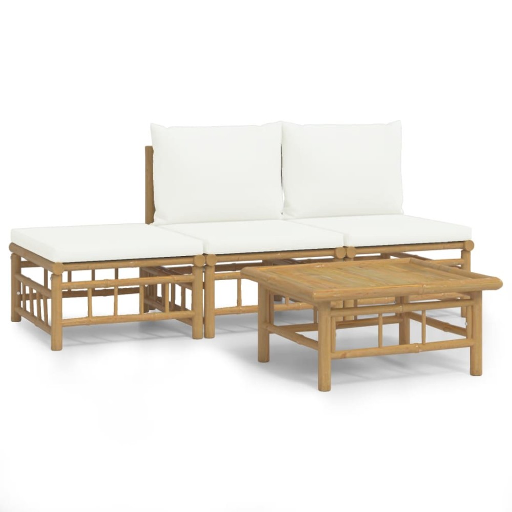 vidaXL Set mobilier de grădină, cu perne alb crem, 4 piese, bambus