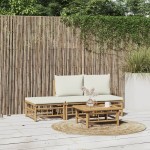 vidaXL Set mobilier de grădină, cu perne alb crem, 4 piese, bambus vidaXL Set mobilier de grădină, cu perne alb crem, 4 piese, bambus