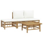vidaXL Set mobilier de grădină, cu perne alb crem, 4 piese, bambus vidaXL Set mobilier de grădină, cu perne alb crem, 4 piese, bambus