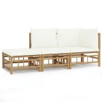 vidaXL Set mobilier de grădină, cu perne alb crem, 3 piese, bambus vidaXL Set mobilier de grădină, cu perne alb crem, 3 piese, bambus
