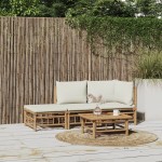 vidaXL Set mobilier de grădină, cu perne alb crem, 3 piese, bambus vidaXL Set mobilier de grădină, cu perne alb crem, 3 piese, bambus