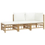 vidaXL Set mobilier de grădină, cu perne alb crem, 3 piese, bambus vidaXL Set mobilier de grădină, cu perne alb crem, 3 piese, bambus