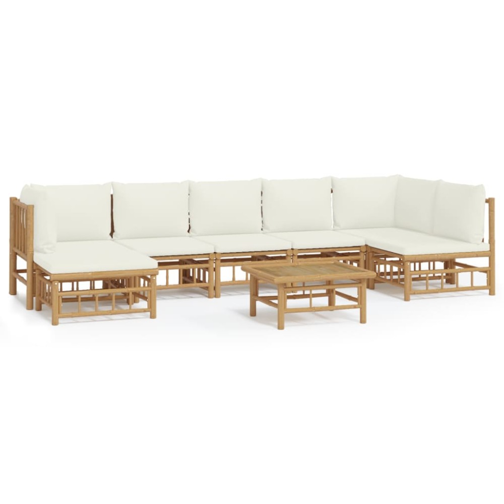 vidaXL Set mobilier de grădină, cu perne alb crem, 8 piese, bambus