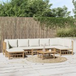 vidaXL Set mobilier de grădină, cu perne alb crem, 8 piese, bambus vidaXL Set mobilier de grădină, cu perne alb crem, 8 piese, bambus