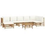 vidaXL Set mobilier de grădină, cu perne alb crem, 8 piese, bambus vidaXL Set mobilier de grădină, cu perne alb crem, 8 piese, bambus