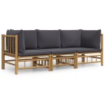 vidaXL Set mobilier de grădină, perne gri închis, 3 piese, bambus