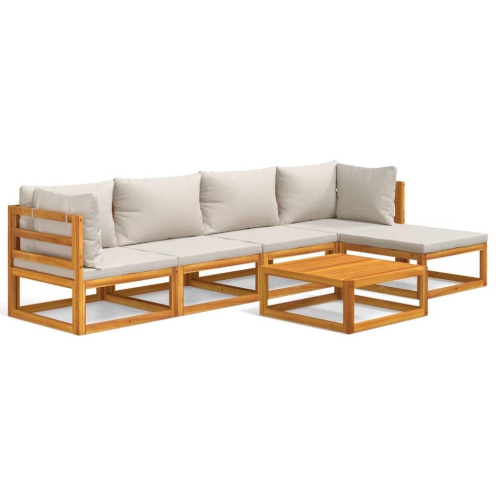 vidaXL Set mobilier grădină, perne gri deschis, 6 piese, lemn masiv