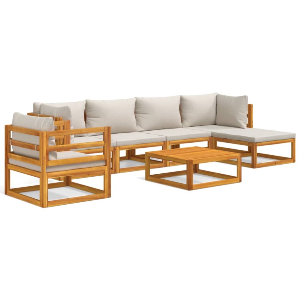 vidaXL Set mobilier grădină, perne gri deschis, 7 piese, lemn masiv