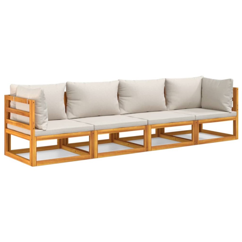 vidaXL Set mobilier grădină, perne gri deschis, 4 piese, lemn masiv